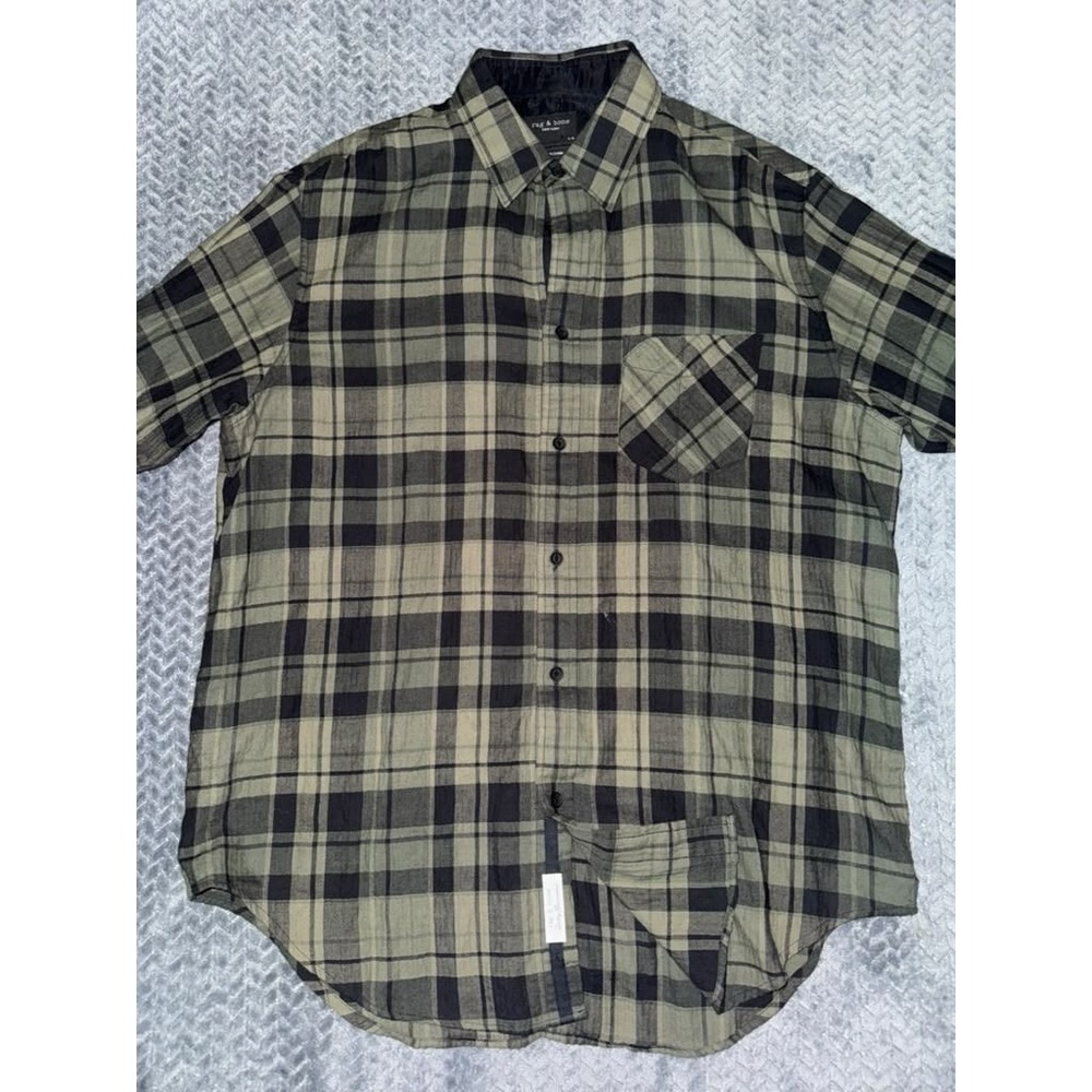 Rag & Bone Men's Long Sleeve Plaid Shirt Green Fit 3 Size Large